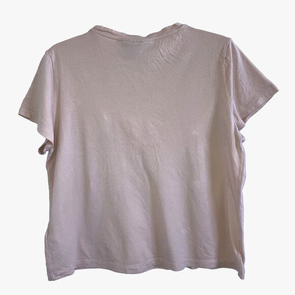 DKNY L Cotton Modal Sequin Pocket Short Sleeve Neutral Pink Beige Boxy Knit Top - Picture 3 of 5